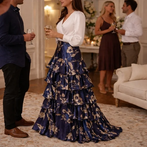 Johanna Ortiz “Midnight & Silver Tangled Garden” Blue Nile Maxi Skirt – Size 8 - Picture 5 of 14